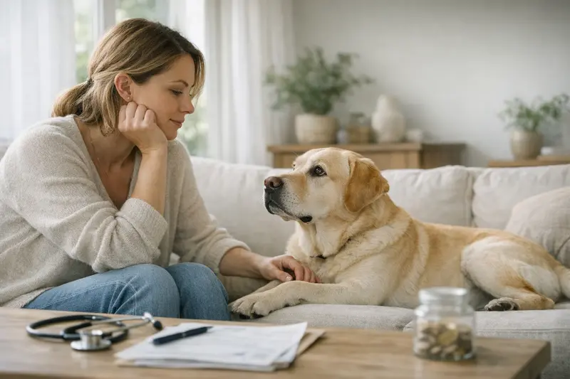 Glücklicher Hund beim Tierarzt, zeigt die Bedeutung einer Hundekrankenversicherung.